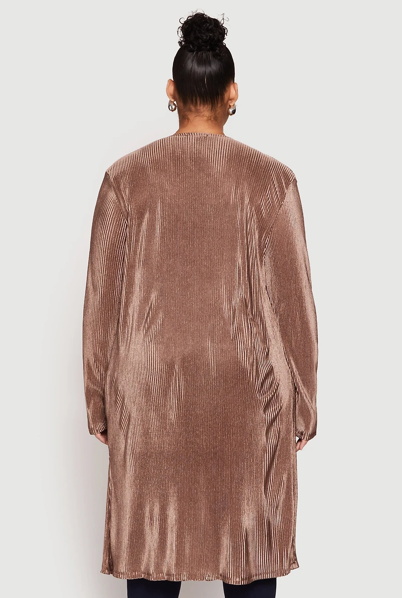 Womens Plus Size Plisse Duster, Brown, Size 1X