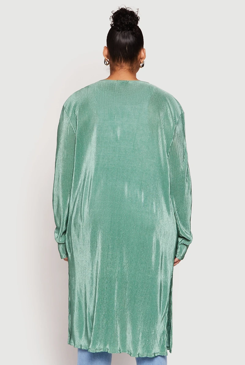 Womens Plus Plisse Duster,