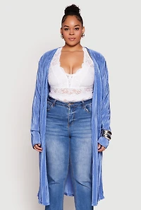 Womens Plus Size Plisse Duster, Blue, Size 3X