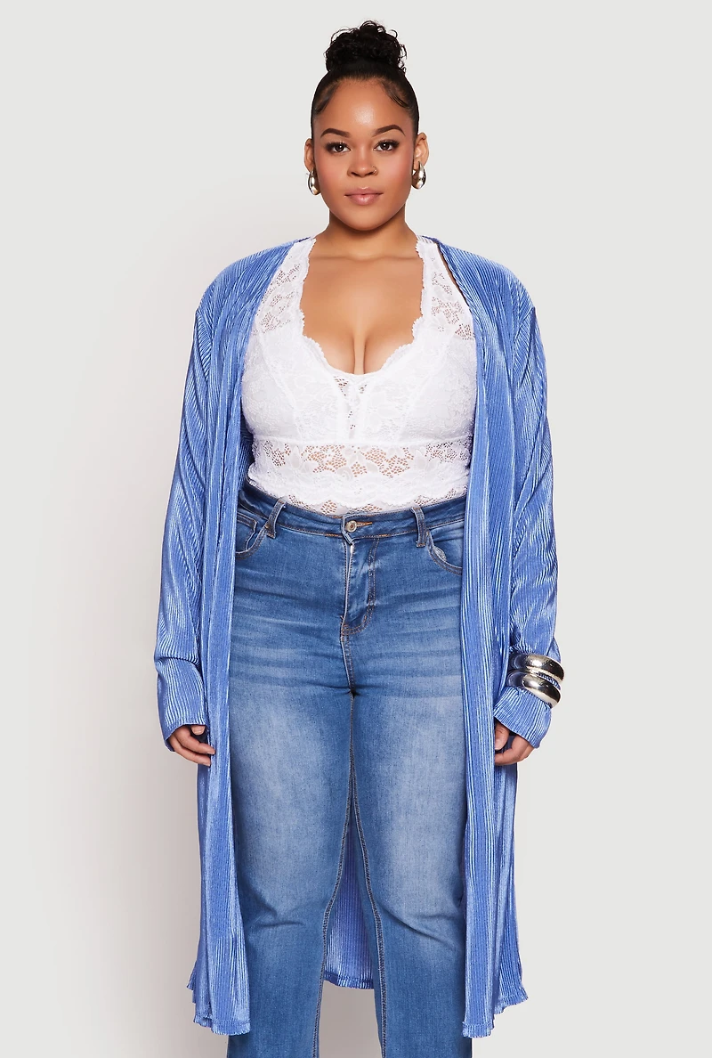 Womens Plus Plisse Duster,