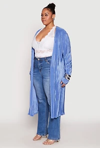 Womens Plus Size Plisse Duster, Blue, Size 3X