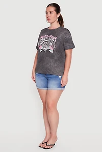 Plus Acid Wash Motorcycle Graphic T-Shirt