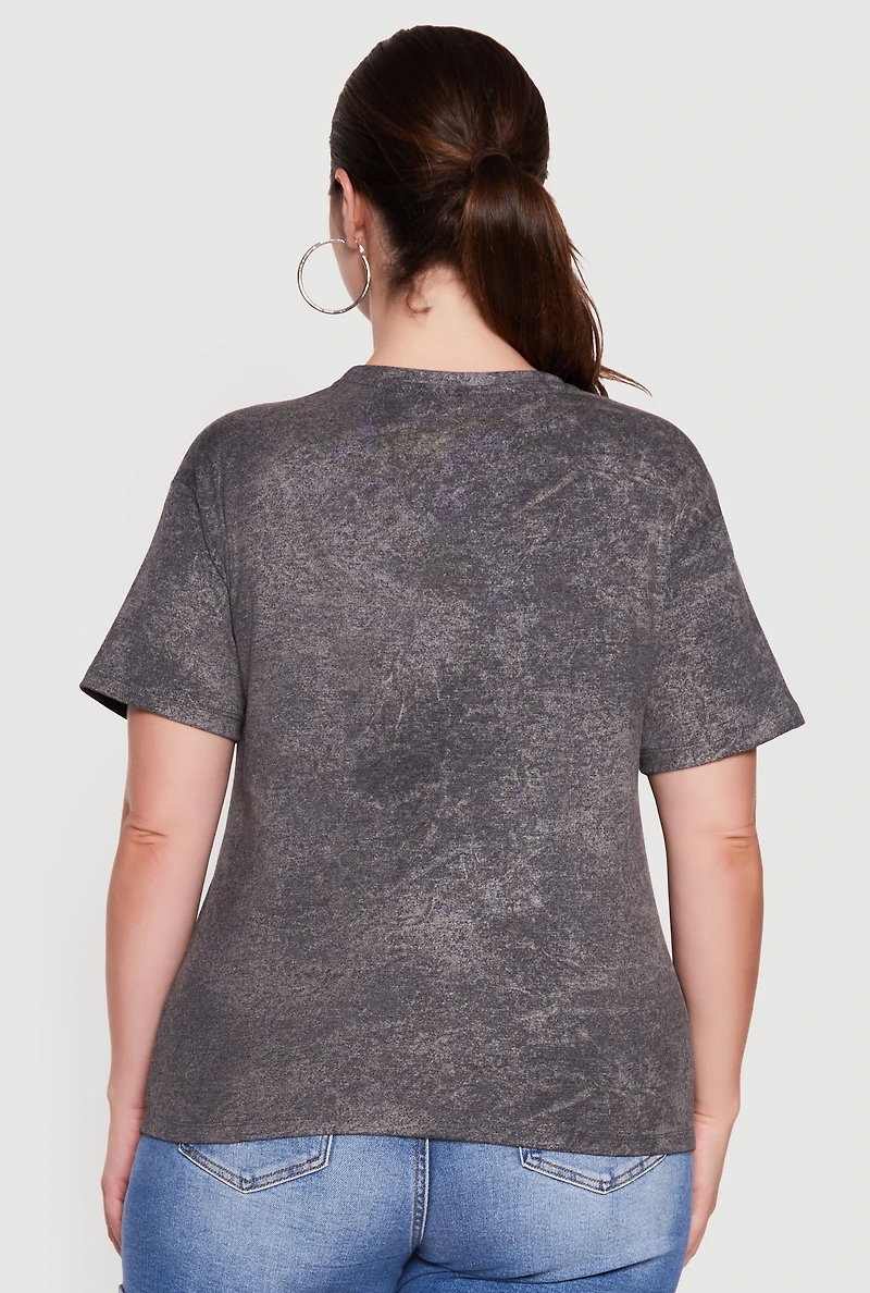 Plus Acid Wash Motorcycle Graphic T-Shirt
