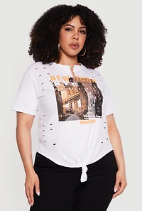 Plus Brooklyn New York Laser Cut Knot Front T-Shirt