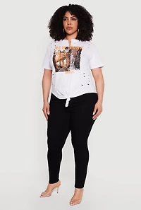 Plus Brooklyn New York Laser Cut Knot Front T-Shirt