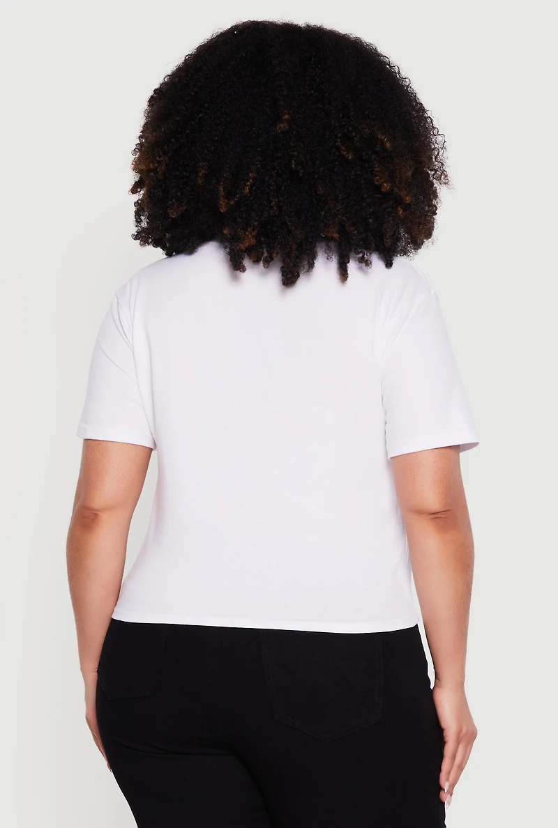 Plus Brooklyn New York Laser Cut Knot Front T-Shirt