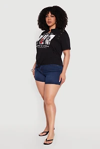 Plus Distressed London Graphic Knot Front Tee