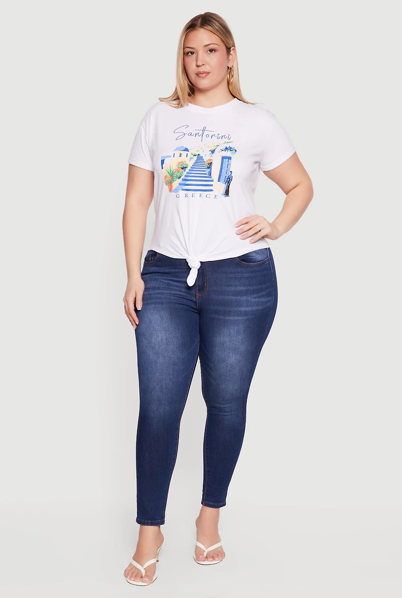 Plus Santorini Greece Knot Front Graphic Tee