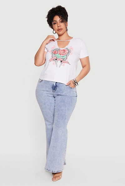 Plus Bloom Of Romance Graphic Keyhole Neckline Tee