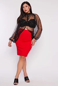 Plus Studded Bubble Sleeve Crop Top