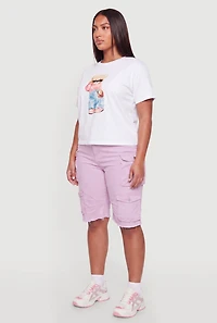 Plus Teddy Bear Graphic Short Sleeve Crop Top