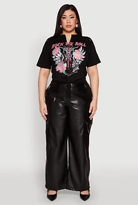 Womens Plus Rock And Roll Guitar Rose Graphic Top,