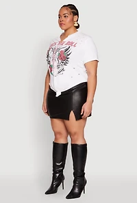 Womens Plus Size Rock And Roll Guitar Rose Graphic Top, White, Size 3X