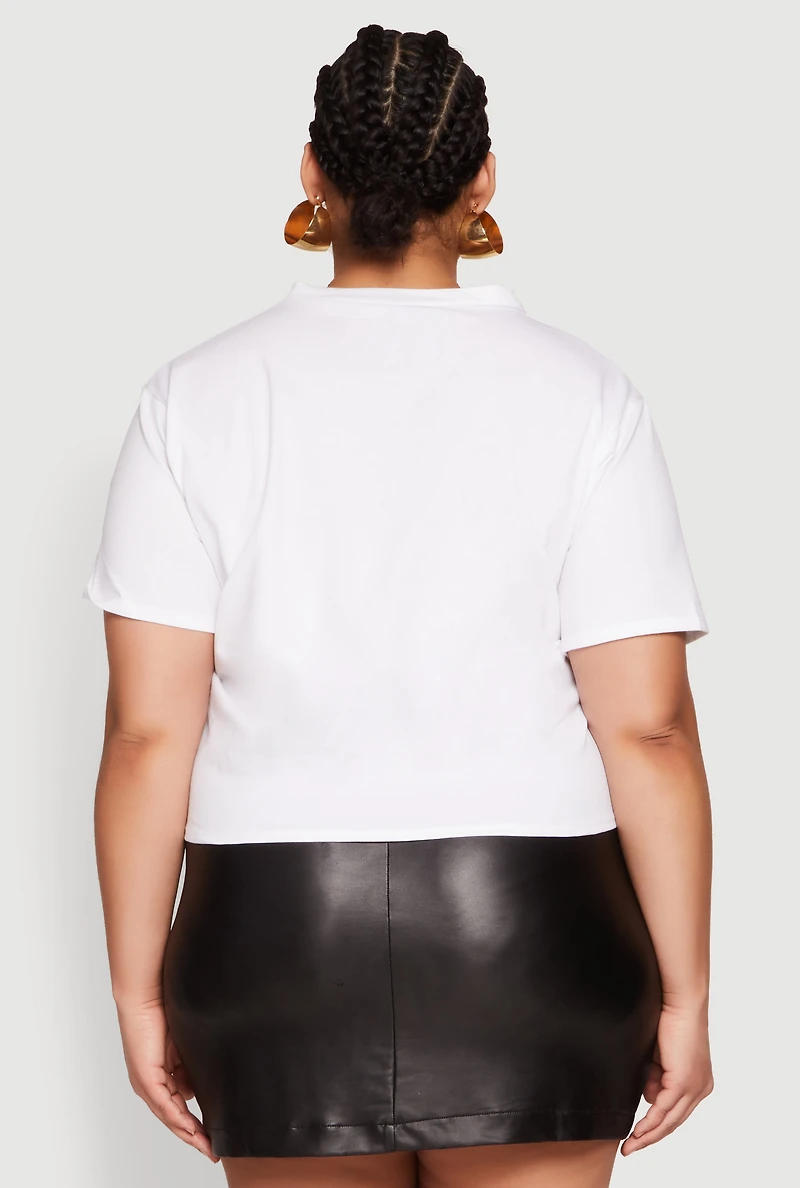 Womens Plus Size Rock And Roll Guitar Rose Graphic Top, White, Size 3X