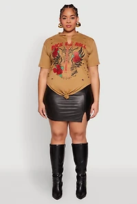 Womens Plus Size Rock And Roll Guitar Rose Graphic Top, Brown, Size 3X