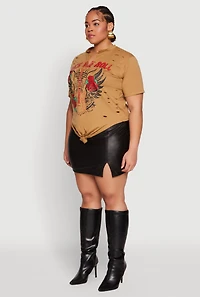 Womens Plus Size Rock And Roll Guitar Rose Graphic Top, Brown, Size 3X