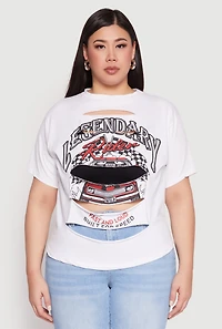 Womens Plus Size Slashed Legendary Rider Tee, White, Size 1X