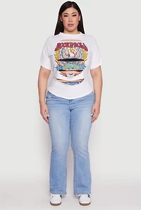 Womens Plus Size Slashed Rock And Roll World Tour Tee, White, Size 1X