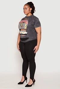 Womens Plus Slashed Rock And Roll World Tour Tee, Grey,