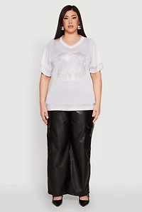 Plus Rhinestone Varsity Stripe Mesh Jersey