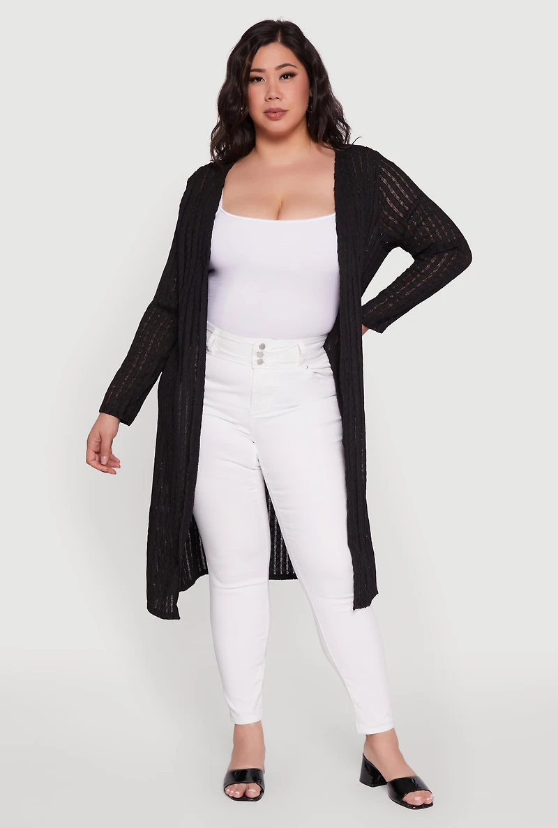 Womens Plus Shadow Stripe Long Sleeve Duster,