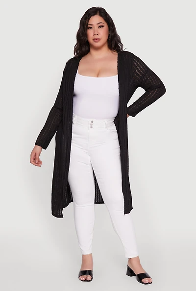 Womens Plus Shadow Stripe Long Sleeve Duster,