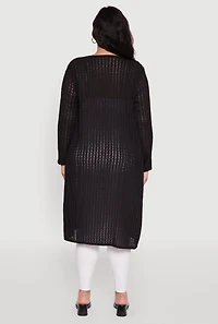 Womens Plus Shadow Stripe Long Sleeve Duster,