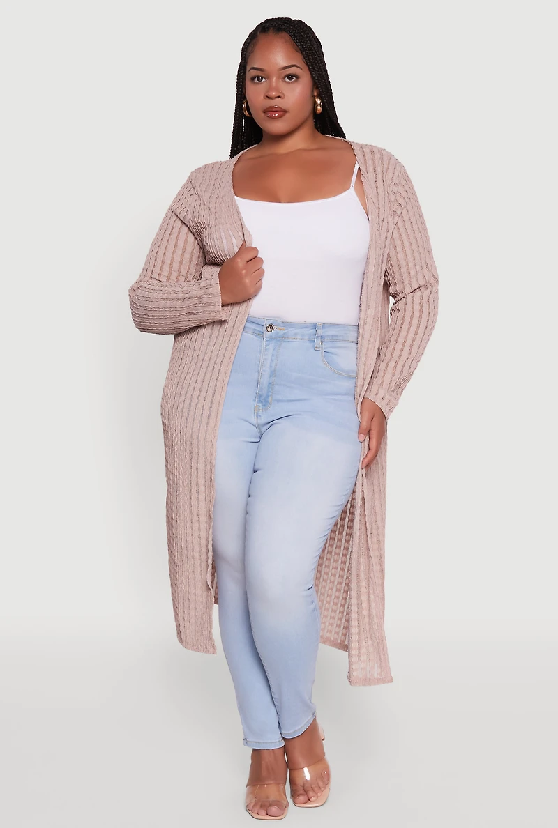 Womens Plus Shadow Stripe Long Sleeve Duster,