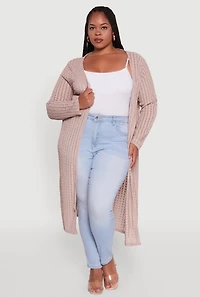 Womens Plus Shadow Stripe Long Sleeve Duster,