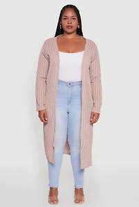 Womens Plus Shadow Stripe Long Sleeve Duster,
