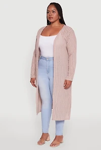 Womens Plus Shadow Stripe Long Sleeve Duster,