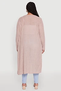 Womens Plus Shadow Stripe Long Sleeve Duster,