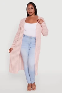 Womens Plus Size Shadow Stripe Long Sleeve Duster, Pink, Size 2X