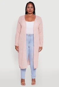 Womens Plus Size Shadow Stripe Long Sleeve Duster, Pink, Size 2X