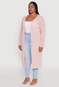 Womens Plus Size Shadow Stripe Long Sleeve Duster, Pink, Size 2X
