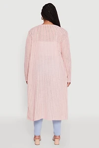Womens Plus Size Shadow Stripe Long Sleeve Duster, Pink, Size 2X