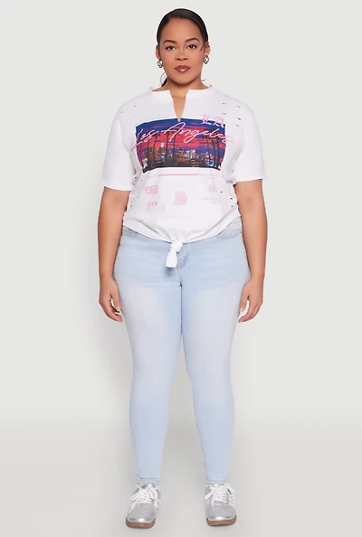 Womens Plus Size Los Angeles Slashed Graphic Tee, White, Size 1X