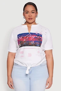 Womens Plus Size Los Angeles Slashed Graphic Tee, White, Size 1X