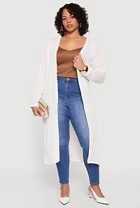 Plus Textured Knit Long Sleeve Open Front Duster