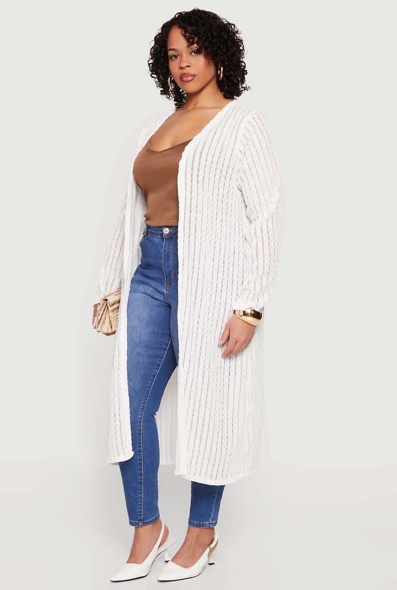 Plus Textured Knit Long Sleeve Open Front Duster