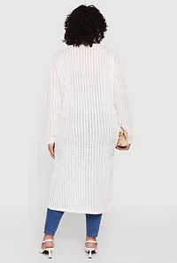 Plus Textured Knit Long Sleeve Open Front Duster