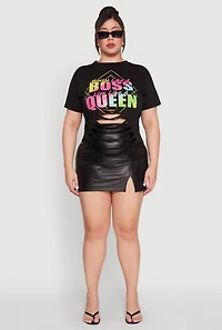 Womens Plus Size Laser Cut Boss Queen Graphic Tee, Black, Size 1X