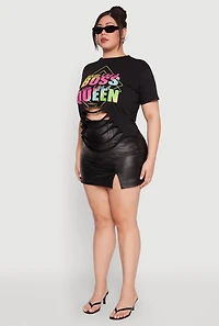 Womens Plus Size Laser Cut Boss Queen Graphic Tee, Black, Size 1X