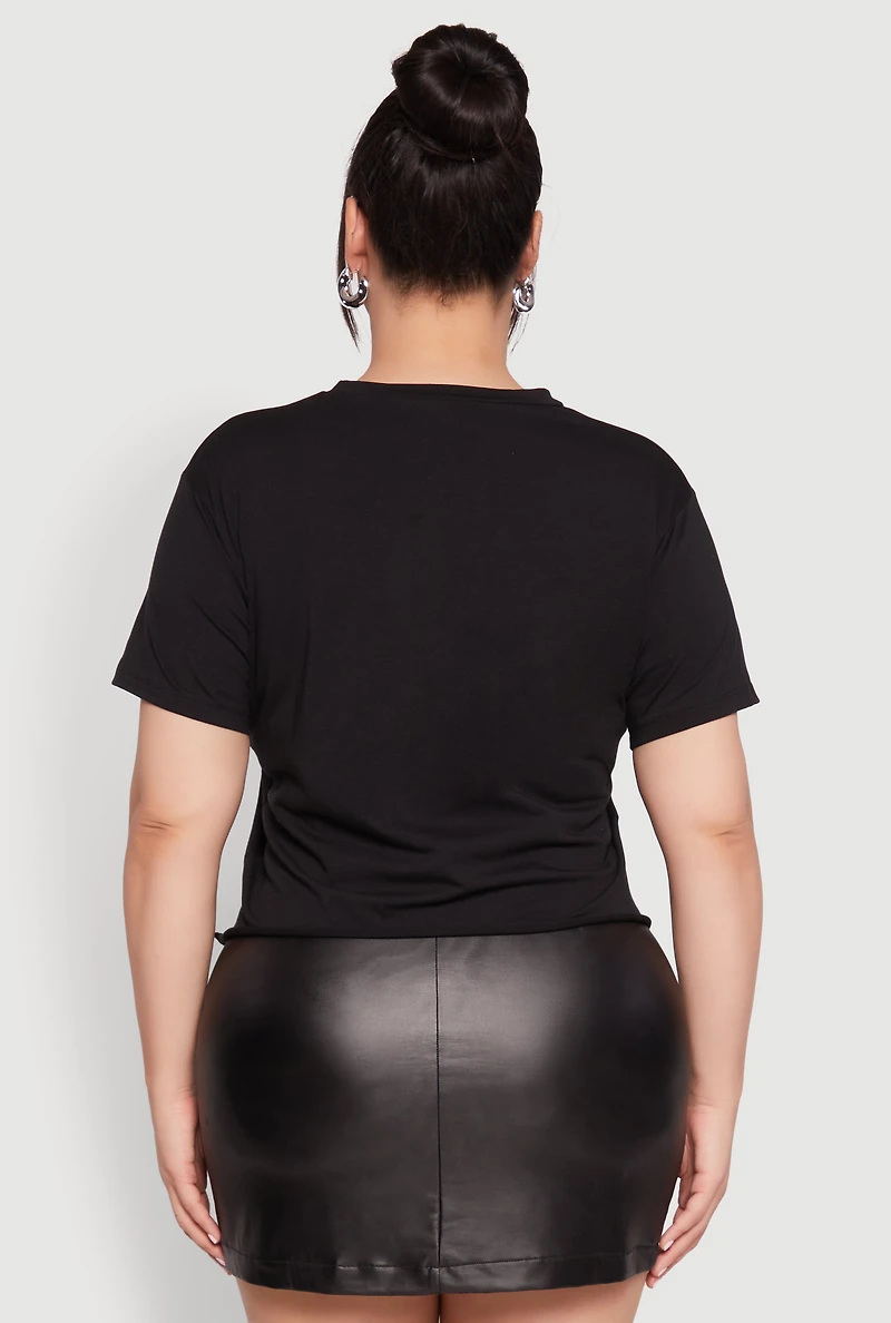 Womens Plus Laser Cut Boss Queen Graphic Tee, Black,