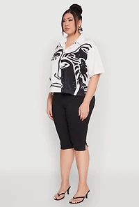 Womens Plus Size Rhinestone Abstract Face Graphic Shirt, White, Size 2X