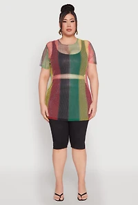 Plus Rhinestone Studded Fishnet Top