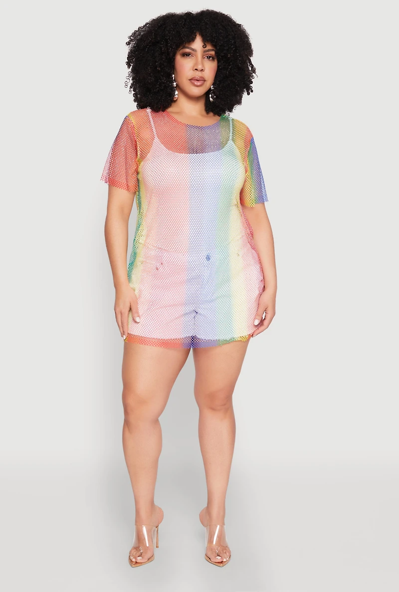 Plus Rhinestone Studded Fishnet Top