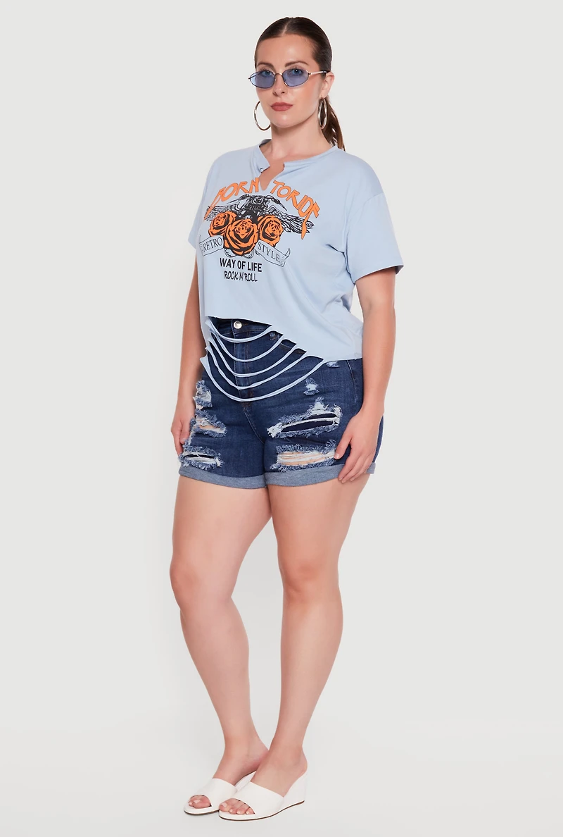 Plus Born To Ride Slashed Graphic Tee