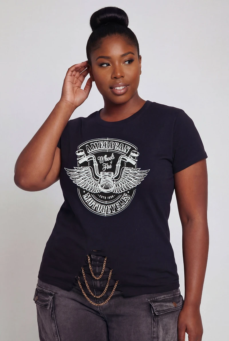 Plus American Motorcycles Slashed Chain Detail Tee