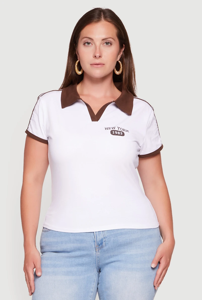 Plus Contrast Trim New York 1983 Graphic Polo Top